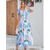 imageSimplee Womens Boho Floral Maxi Dress Flowy Casual V Neck Short Sleeve Wedding Guest Holiday Beach Long Dress1blue Pink Hydrangea