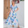 imageSimplee Womens Boho Floral Maxi Dress Flowy Casual V Neck Short Sleeve Wedding Guest Holiday Beach Long Dress1blue Pink Hydrangea