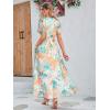 imageSimplee Womens Boho Floral Maxi Dress Flowy Casual V Neck Short Sleeve Wedding Guest Holiday Beach Long Dress1green Orange