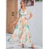 imageSimplee Womens Boho Floral Maxi Dress Flowy Casual V Neck Short Sleeve Wedding Guest Holiday Beach Long Dress1green Orange