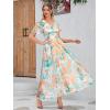 imageSimplee Womens Boho Floral Maxi Dress Flowy Casual V Neck Short Sleeve Wedding Guest Holiday Beach Long Dress1green Orange