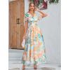 imageSimplee Womens Boho Floral Maxi Dress Flowy Casual V Neck Short Sleeve Wedding Guest Holiday Beach Long Dress1green Orange
