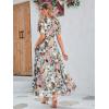 imageSimplee Womens Boho Floral Maxi Dress Flowy Casual V Neck Short Sleeve Wedding Guest Holiday Beach Long Dress1green Pink Floral