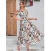 imageSimplee Womens Boho Floral Maxi Dress Flowy Casual V Neck Short Sleeve Wedding Guest Holiday Beach Long Dress1green Pink Floral