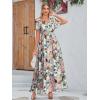 imageSimplee Womens Boho Floral Maxi Dress Flowy Casual V Neck Short Sleeve Wedding Guest Holiday Beach Long Dress1green Pink Floral