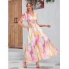 imageSimplee Womens Boho Floral Maxi Dress Flowy Casual V Neck Short Sleeve Wedding Guest Holiday Beach Long Dress1pink Orange Blend