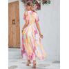 imageSimplee Womens Boho Floral Maxi Dress Flowy Casual V Neck Short Sleeve Wedding Guest Holiday Beach Long Dress1pink Orange Blend