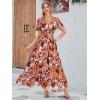imageSimplee Womens Boho Floral Maxi Dress Flowy Casual V Neck Short Sleeve Wedding Guest Holiday Beach Long Dress1pink Orange Floral