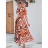 imageSimplee Womens Boho Floral Maxi Dress Flowy Casual V Neck Short Sleeve Wedding Guest Holiday Beach Long Dress1pink Orange Floral
