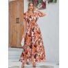 imageSimplee Womens Boho Floral Maxi Dress Flowy Casual V Neck Short Sleeve Wedding Guest Holiday Beach Long Dress1pink Orange Floral