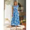 imageSimplee Womens Summer Floral Mixi Dress V Neck Ruffle Short Sleeve Flowy Dress Boho Casual Beach Long Dresses 2026Blue Floral