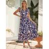 imageSimplee Womens Summer Floral Mixi Dress V Neck Ruffle Short Sleeve Flowy Dress Boho Casual Beach Long Dresses 2026Navy Blue Apricot Floral