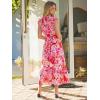 imageSimplee Womens Summer Floral Mixi Dress V Neck Ruffle Short Sleeve Flowy Dress Boho Casual Beach Long Dresses 2026Red Floral