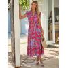 imageSimplee Womens Summer Floral Mixi Dress V Neck Ruffle Short Sleeve Flowy Dress Boho Casual Beach Long Dresses 2026Rose Red Blue Floral
