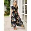 imageSimplee Womens Summer Floral Summer Maxi Dresses Boho Flowy Flutter Short Sleeve Crew Neck Vacation Smocked Chiffon Dress1 Black