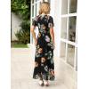 imageSimplee Womens Summer Floral Summer Maxi Dresses Boho Flowy Flutter Short Sleeve Crew Neck Vacation Smocked Chiffon Dress1 Black
