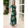 imageSimplee Womens Summer Floral Summer Maxi Dresses Boho Flowy Flutter Short Sleeve Crew Neck Vacation Smocked Chiffon Dress1 Dark Green