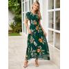 imageSimplee Womens Summer Floral Summer Maxi Dresses Boho Flowy Flutter Short Sleeve Crew Neck Vacation Smocked Chiffon Dress1 Dark Green