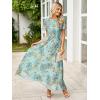 imageSimplee Womens Summer Floral Summer Maxi Dresses Boho Flowy Flutter Short Sleeve Crew Neck Vacation Smocked Chiffon Dress1 Floral Light Green