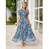 imageSimplee Womens Summer Floral Summer Maxi Dresses Boho Flowy Flutter Short Sleeve Crew Neck Vacation Smocked Chiffon Dress2 Dusty Blue