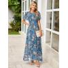 imageSimplee Womens Summer Floral Summer Maxi Dresses Boho Flowy Flutter Short Sleeve Crew Neck Vacation Smocked Chiffon Dress2 Dusty Blue