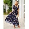 imageSimplee Womens Summer Floral Summer Maxi Dresses Boho Flowy Flutter Short Sleeve Crew Neck Vacation Smocked Chiffon Dress2 Navy Leaf 2