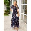 imageSimplee Womens Summer Floral Summer Maxi Dresses Boho Flowy Flutter Short Sleeve Crew Neck Vacation Smocked Chiffon Dress2 Navy Leaf 2