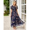 imageSimplee Womens Summer Floral Summer Maxi Dresses Boho Flowy Flutter Short Sleeve Crew Neck Vacation Smocked Chiffon Dress2 Navy Leaf 2
