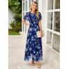 imageSimplee Womens Summer Floral Summer Maxi Dresses Boho Flowy Flutter Short Sleeve Crew Neck Vacation Smocked Chiffon DressFloral Blue 2