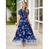 imageSimplee Womens Summer Floral Summer Maxi Dresses Boho Flowy Flutter Short Sleeve Crew Neck Vacation Smocked Chiffon DressFloral Blue 2
