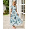 imageSimplee Womens Summer Floral Summer Maxi Dresses Boho Flowy Flutter Short Sleeve Crew Neck Vacation Smocked Chiffon DressFloral Blue 3