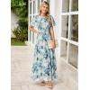 imageSimplee Womens Summer Floral Summer Maxi Dresses Boho Flowy Flutter Short Sleeve Crew Neck Vacation Smocked Chiffon DressFloral Blue 3