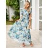 imageSimplee Womens Summer Floral Summer Maxi Dresses Boho Flowy Flutter Short Sleeve Crew Neck Vacation Smocked Chiffon DressFloral Blue 3