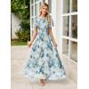 imageSimplee Womens Summer Floral Summer Maxi Dresses Boho Flowy Flutter Short Sleeve Crew Neck Vacation Smocked Chiffon DressFloral Blue 3