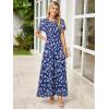 imageSimplee Womens Summer Floral Summer Maxi Dresses Boho Flowy Flutter Short Sleeve Crew Neck Vacation Smocked Chiffon DressFloral Blue