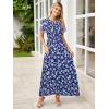 imageSimplee Womens Summer Floral Summer Maxi Dresses Boho Flowy Flutter Short Sleeve Crew Neck Vacation Smocked Chiffon DressFloral Blue