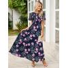 imageSimplee Womens Summer Floral Summer Maxi Dresses Boho Flowy Flutter Short Sleeve Crew Neck Vacation Smocked Chiffon DressFloral Navy