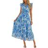 imageSimplee Womens Summer Floral Mixi Dress V Neck Ruffle Short Sleeve Flowy Dress Boho Casual Beach Long Dresses 2026Blue Floral