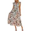 imageSimplee Womens Summer Floral Mixi Dress V Neck Ruffle Short Sleeve Flowy Dress Boho Casual Beach Long Dresses 2026Green Floral