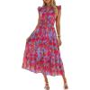 imageSimplee Womens Summer Floral Mixi Dress V Neck Ruffle Short Sleeve Flowy Dress Boho Casual Beach Long Dresses 2026Rose Red Blue Floral