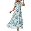 imageSimplee Womens Summer Floral Summer Maxi Dresses Boho Flowy Flutter Short Sleeve Crew Neck Vacation Smocked Chiffon DressFloral Blue 3