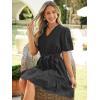 imageSimplee Womens 2026 Summer Mini Dress Eyelet V Neck Short Sleeve Hollow Out Belted Beach Vacation Sun Dresses with PocketsBlack