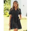 imageSimplee Womens 2026 Summer Mini Dress Eyelet V Neck Short Sleeve Hollow Out Belted Beach Vacation Sun Dresses with PocketsBlack