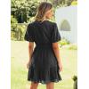 imageSimplee Womens 2026 Summer Mini Dress Eyelet V Neck Short Sleeve Hollow Out Belted Beach Vacation Sun Dresses with PocketsBlack