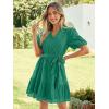 imageSimplee Womens 2026 Summer Mini Dress Eyelet V Neck Short Sleeve Hollow Out Belted Beach Vacation Sun Dresses with PocketsGreen