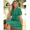 imageSimplee Womens 2026 Summer Mini Dress Eyelet V Neck Short Sleeve Hollow Out Belted Beach Vacation Sun Dresses with PocketsGreen