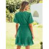 imageSimplee Womens 2026 Summer Mini Dress Eyelet V Neck Short Sleeve Hollow Out Belted Beach Vacation Sun Dresses with PocketsGreen