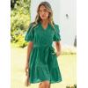 imageSimplee Womens 2026 Summer Mini Dress Eyelet V Neck Short Sleeve Hollow Out Belted Beach Vacation Sun Dresses with PocketsGreen