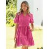 imageSimplee Womens 2026 Summer Mini Dress Eyelet V Neck Short Sleeve Hollow Out Belted Beach Vacation Sun Dresses with PocketsHot Pink