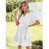 imageSimplee Womens 2026 Summer Mini Dress Eyelet V Neck Short Sleeve Hollow Out Belted Beach Vacation Sun Dresses with PocketsWhite